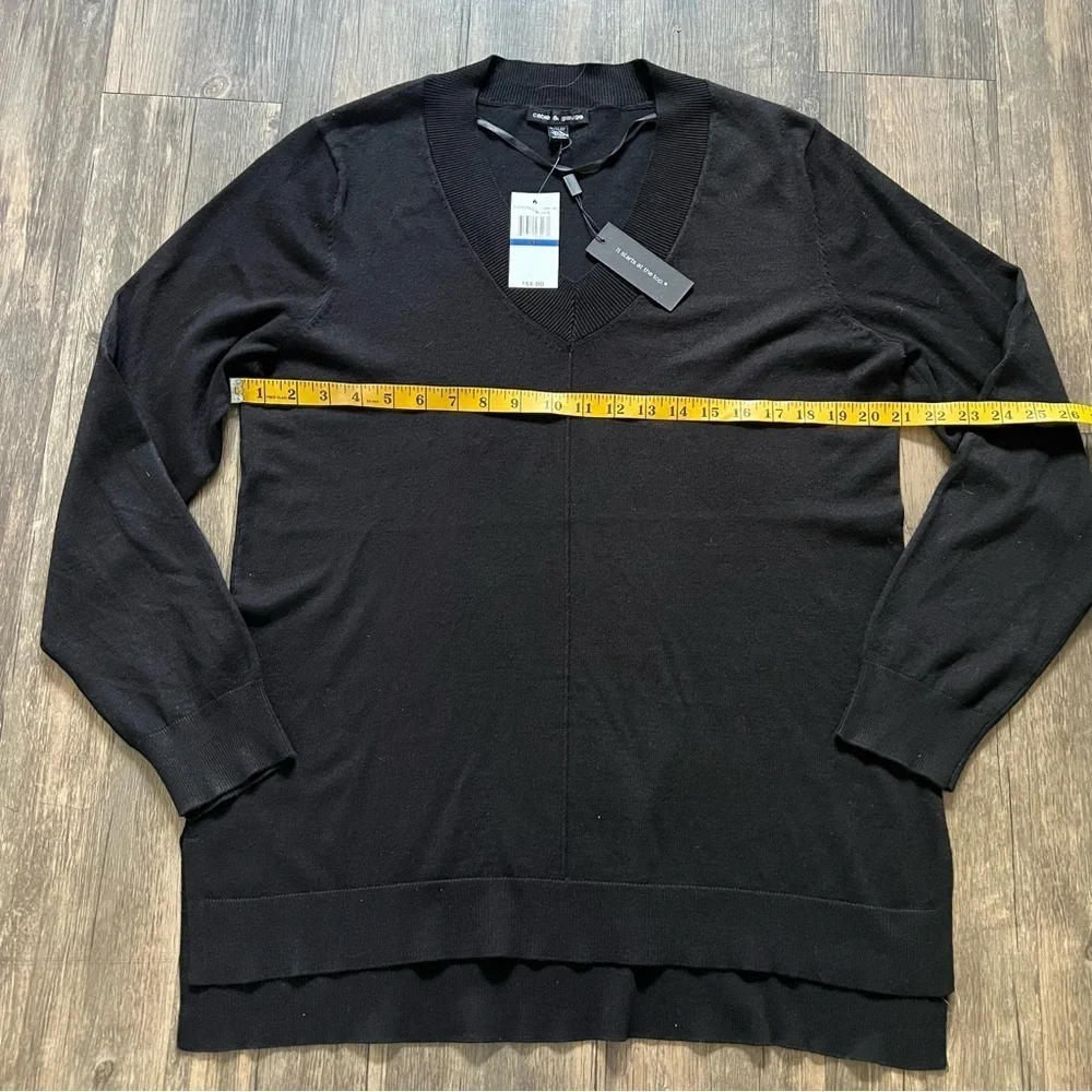NWT Cable & Gauge V Neck Long Sleeves Black Knit Sweater Straight Fit Women's XL